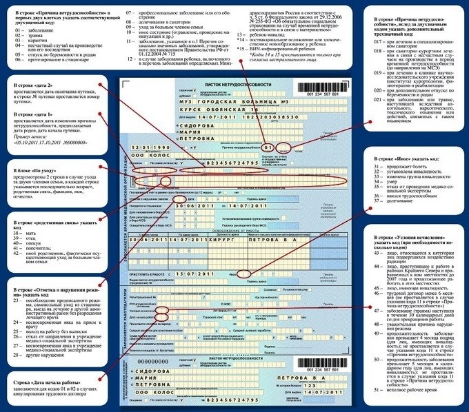 Как заполнить информацию о месте работы на больничном листе?