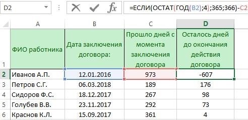 Как рассчитать дату окончания действия договора в Excel